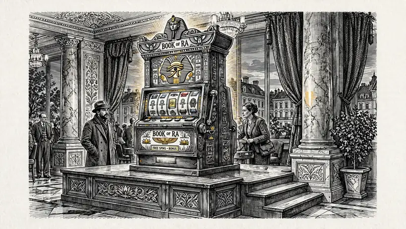 Glanzvolle Casino-Umgebung mit Book of Ra Slot in Wien bei Dämmerlicht