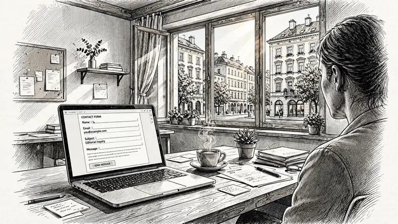 Modernes österreichisches Redaktionsbüro mit Fensterblick