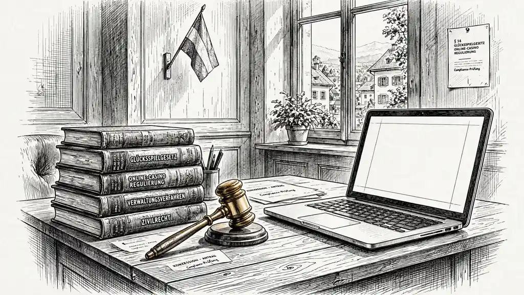 Österreichisches Büro mit Gesetzesbüchern und Richterhammer